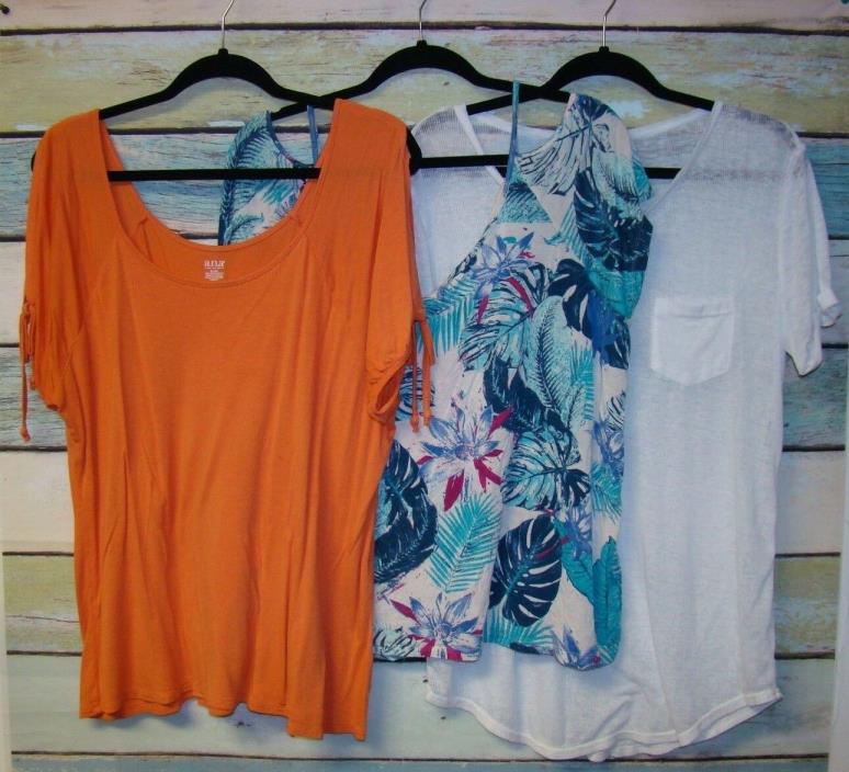 LOT OF 3 WOMEN'S SIZE XL TOPS, TWO W/ COLD SHOULDER, ONE SHEER SHORT SLEEVE