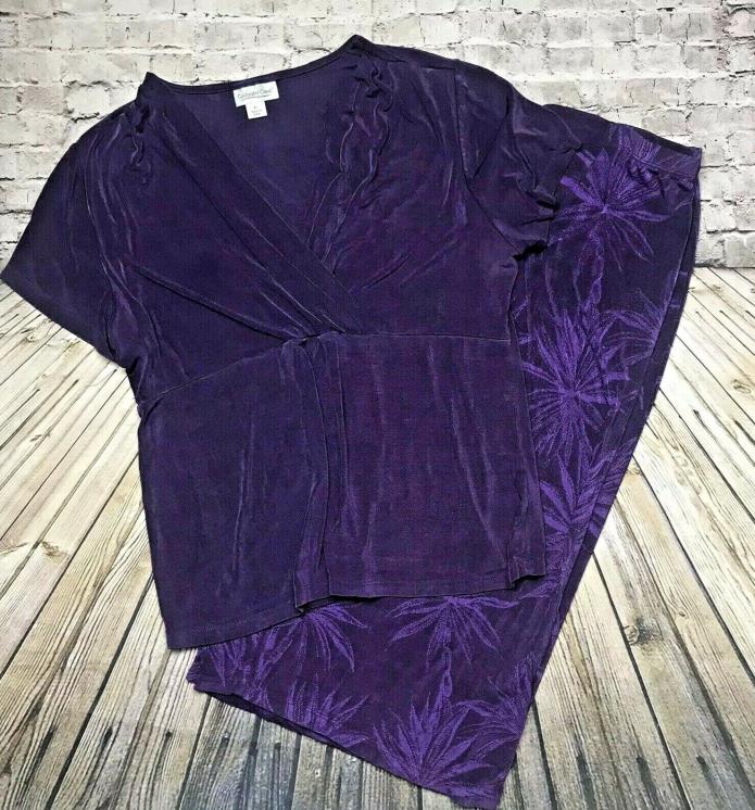 Coldwater Creek Women's XL 2 Piece Slinky Top Cropped Pants Purple Floral Travel
