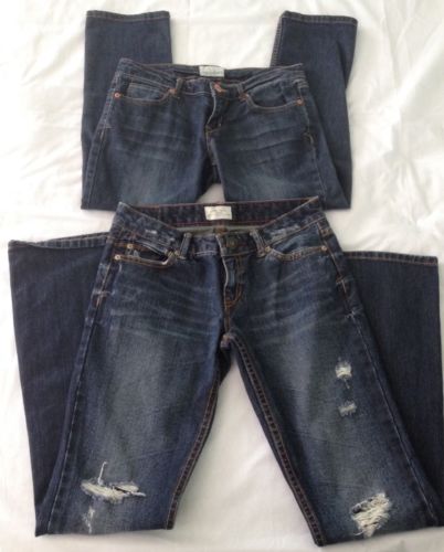 Lot Of 2 Aeropostale Women's Jeans Sz 3/4 Hailey Flare Capris Distressed Dark