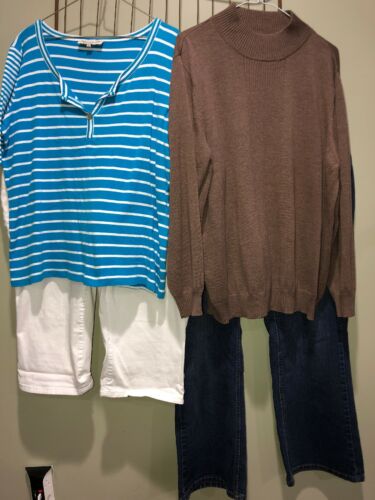 Mixed Lot Brown Blue Tops Jeans Blue White Capri Pants Women’s 20 XXL