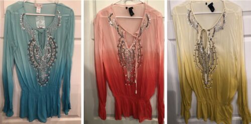 NWOT Lot 3 Long Sleeve Bling Embellished Sequin Tops Small From Victoria Secret