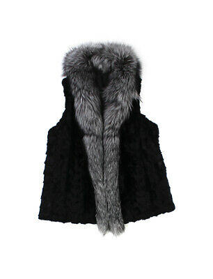 610121 New Black Plus Size Mink Sections Fox Fur Vest Jacket Coat Stroller 22