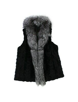 815998 New Black Mink Sections Silver Fox Fur Vest Jacket Coat Stroller 14