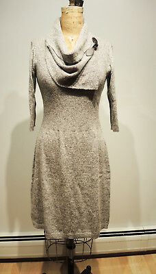 Lambswool ¾ Sleeve Cowl-Neck Buckle Sweater Dress M Gray/Ivory was $110