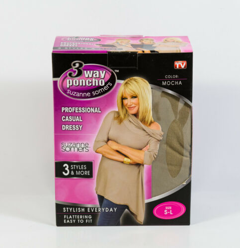 As Seen On TV 3-Way Poncho Suzanne Somers Mocha Versatile Top Blouse Shirt S-L