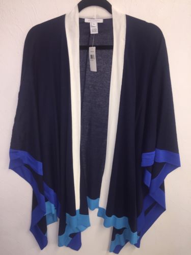 NEW Foxcroft Shawl Topper One Size OS NWT Coverup Navy Blue Cream WOW!