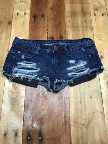 Women's American Eagle Distressed Jean Short Shorts Size 2 Denim Blue Dark Wash
