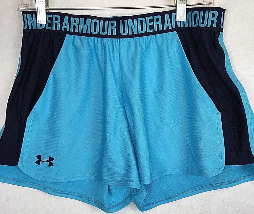 UNDER ARMOUR Running Shorts Medium Turquoise Navy Pull On Elastic Waist #585