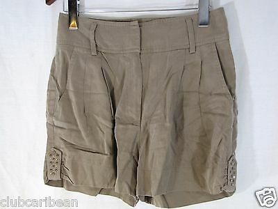 CACHE Women Size 0 Tan / brown Pleated Embellished Shorts with studs          a6