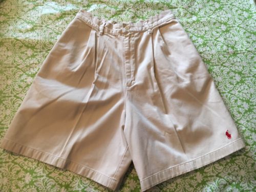 Ladies Vintage Ralph Lauren Polo Sport Pleated Khaki Shorts Size