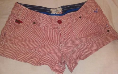 AE American Eagle Short Shorts Striped Red White Low Rise Cuffed Womens Sz 6
