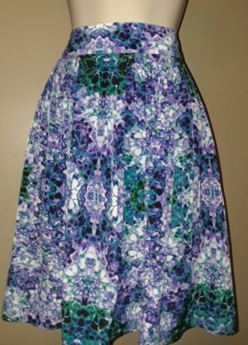 Liz Claiborne purple turquoise white floral pleated A-line skirt size 12
