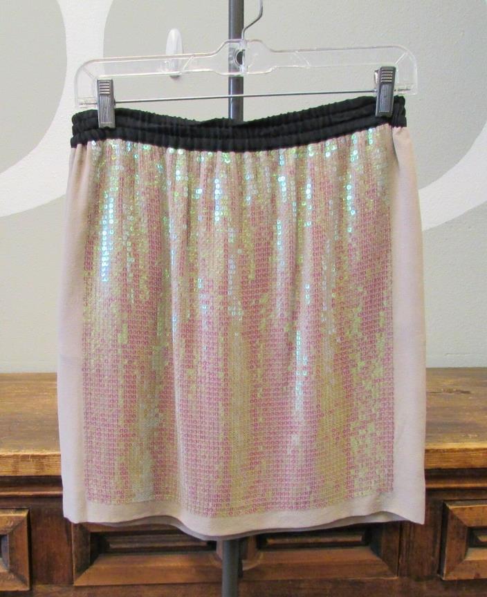 BCBG XS Pumice Tan 100% Silk Sequin Iridescent Mini Skirt - 17.5