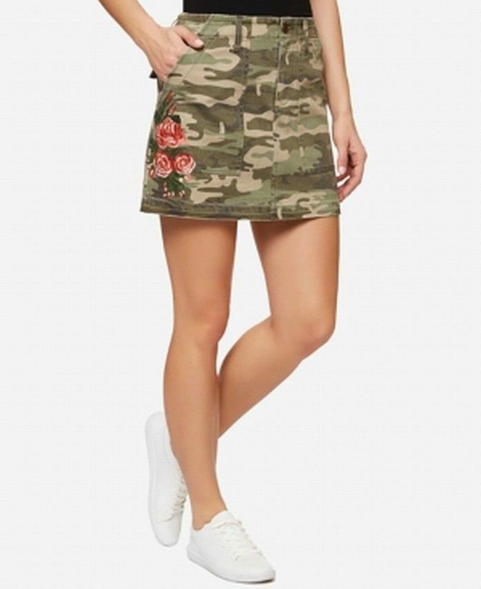 NEW Sanctuary Safari Camo Green Floral Roses Embroidered Mini Skirt Size 25