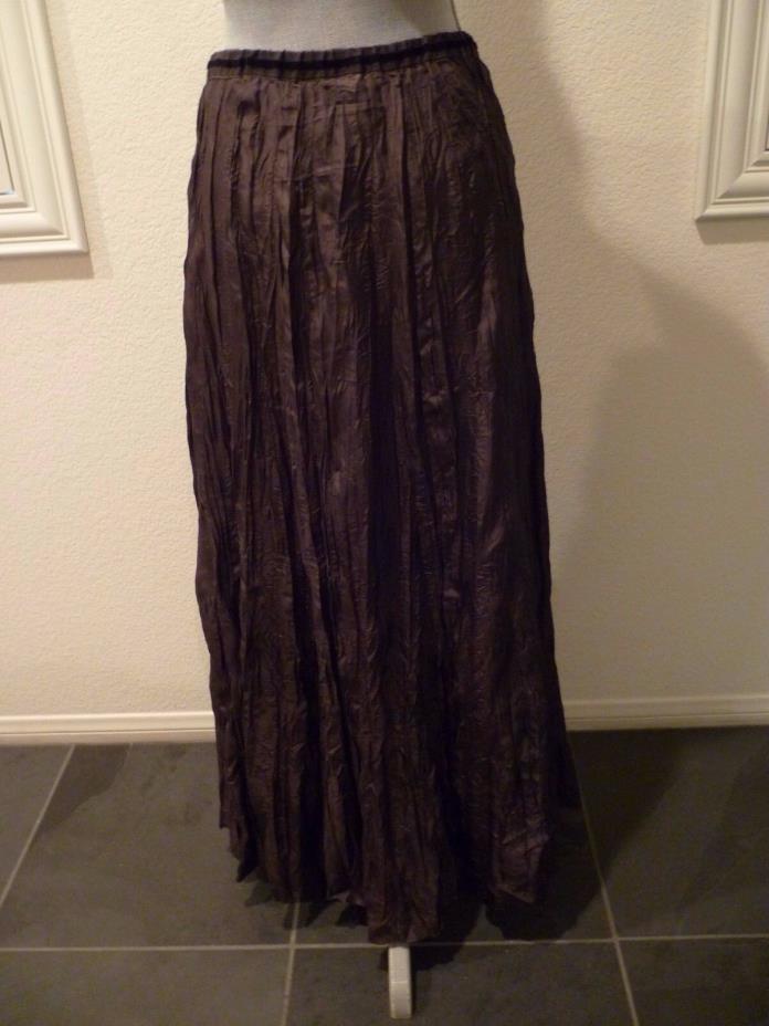 ODILLE ANTHROPOLOGIE Womens 100% Silk Pleated Skirt Drawstring Brown/green SZ 4