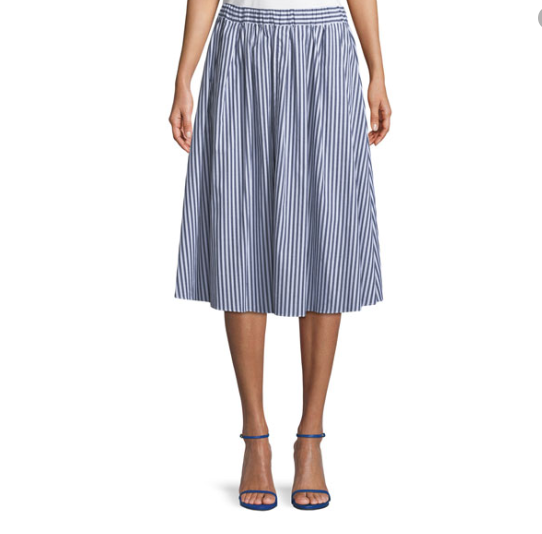 Michael Kors Skirt Size 4 Blue White Striped Pull-On Midi Skirt Work Casual NEW