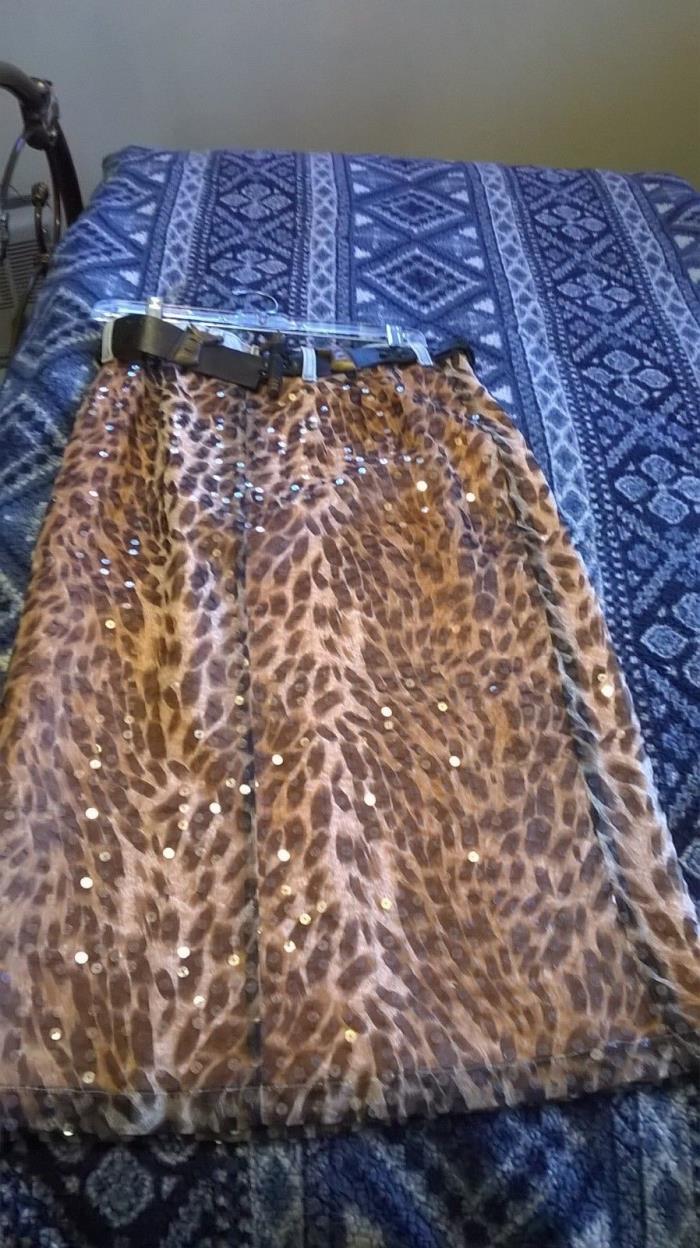 Animal Print Sequin Embellished Denim Waistband Midi Skirt By Maxou Size Medium
