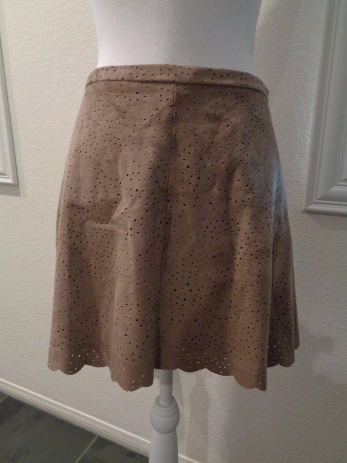 BCBG MAX AZRIA Mocha Faux Suede Sheryl Flared Scallop Hem A Line Skirt Sz S-NWT