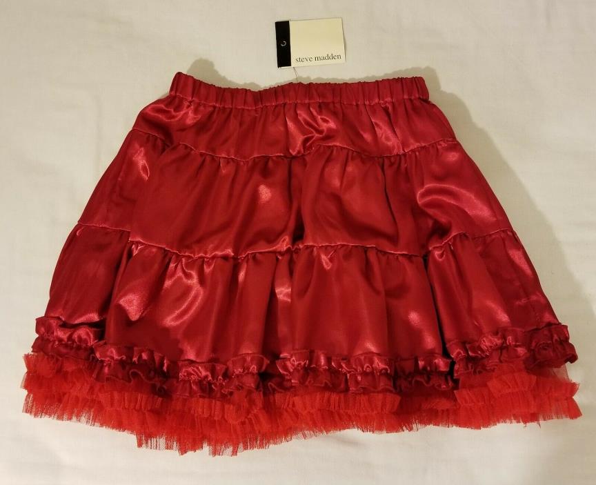 Steve Madden Womens XS Circle Skirt Tulle Satin Ruffle Red Tiered Tutu NWT $98