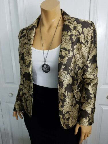 New York & Company Womens Blazer Size 16 Brown Gold Floral Jacket