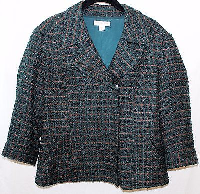 Women's COLDWATER CREEK CLASSIC Green and Brown Lined Zip Up Blazer Size 10 #62