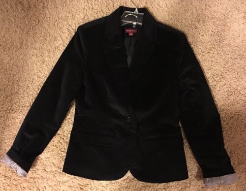 Womens Blazer Black Merona size 8 Single Button Top Jacket Velour