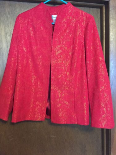 Womens Chicos Size 1 (Med) Red Glittery Tapestry Blazer Jacket Lined long sleeve