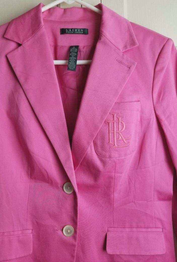 Ralph Lauren Sports School Career Logo Pocket Pink Cotton Blazer Womens Size 6