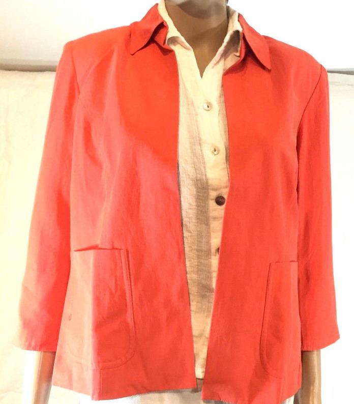 Jacket 6-8 S Silk Linen Coldwater Creek Lined Collar Open Front Peach