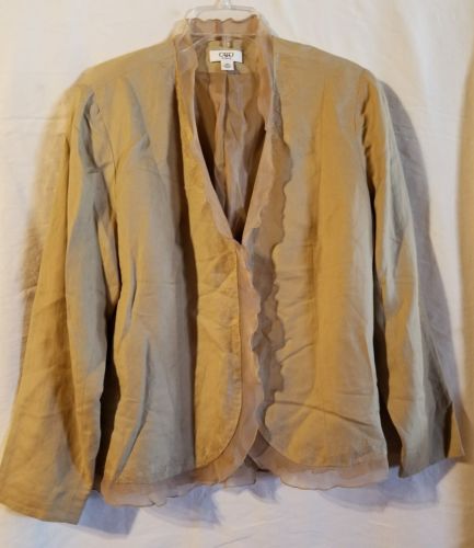 CATO Solid Tan Blazer Dress Jacket Long Sleeve Ruffle Front Career Size 16W