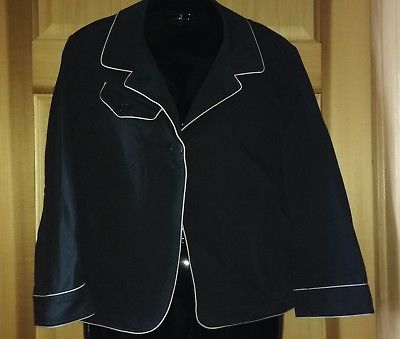DKNY Womens Blazer Black Jacket 2-Button Coat White Trim 14 Cotton Bld M Lg