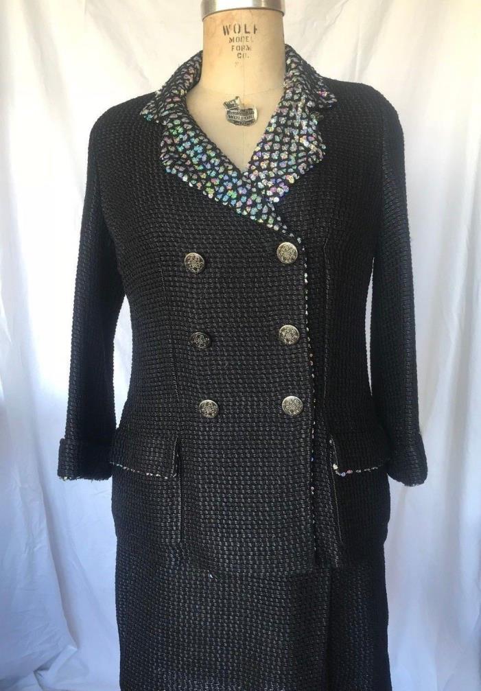 Elegant Black CHANEL Silk & Wool Suit with Sequins