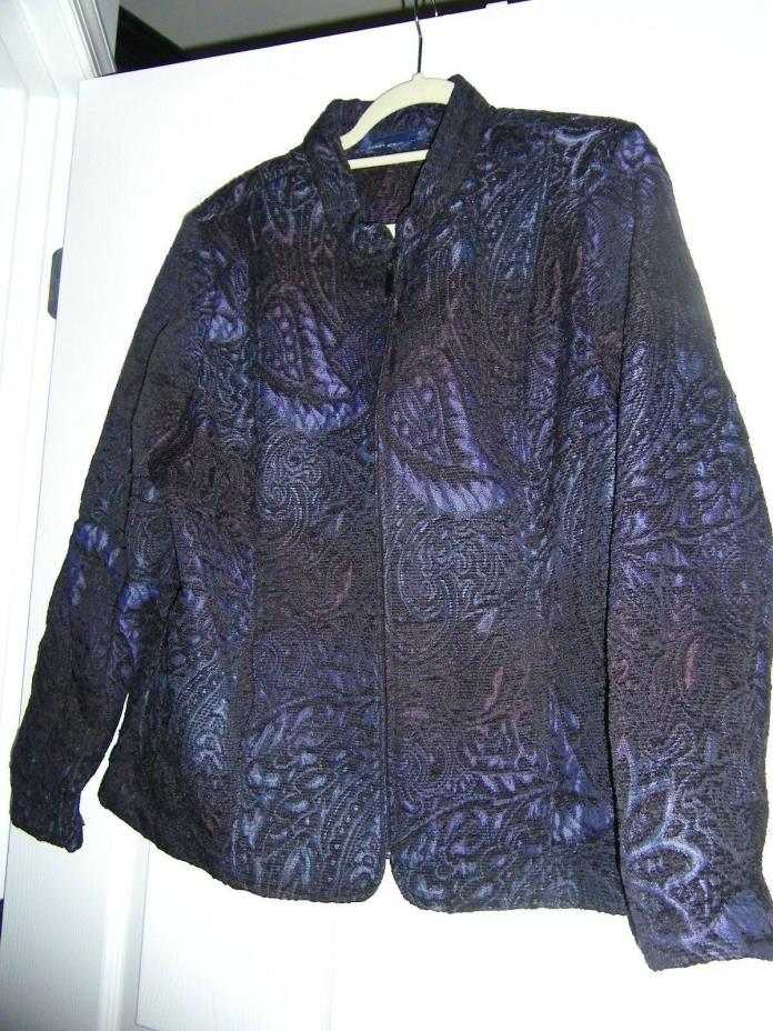 Susan Graver Purple Jacquard Tapestry Jacket with Mandarin Collar Size XL