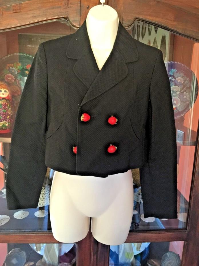 Moschino Cheap & Chic Black Lined Strawberry Buttons Long Sleeve Jacket Sz 6