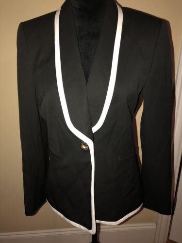 Tahari On Button Black W White Trim Blazer Size 10