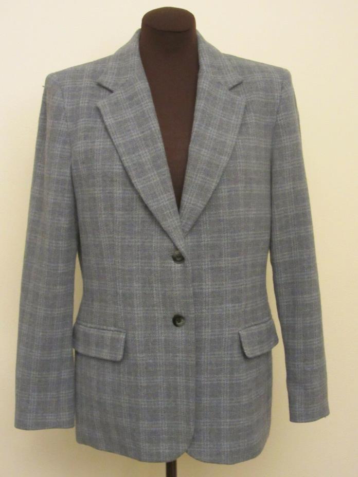 Pendleton Womens Light Blue Gray Plaid Wool Blend Blazer Size 12 EUC
