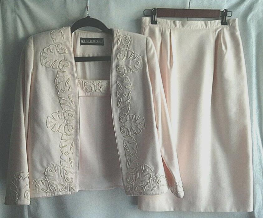 Della Roufogali 3 Pc Beaded Skirt Suit Skirt Jacket Camisole Size 6 Pink Easter