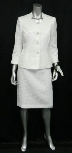 LE SUIT NWT Hamptons Ivory Vanilla Ice Embossed 2pc Blazer/Skirt Suit sz 8 $200