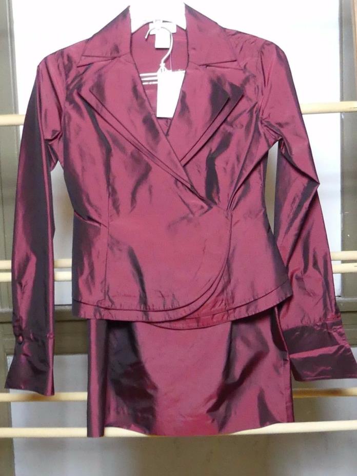 Women's Nieman Marcus Exclusive 100% Wine Silk Moire Suit Sz. 6 NWT WOW!!