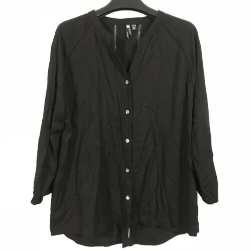 ORB Women's Black Rayon V-neck Button Front Blouse Top Size XL