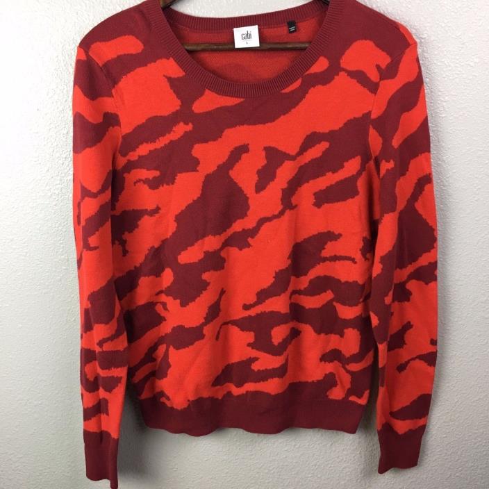 CAbi Womens Large Red Camo Pullover Cotton Sweater Crewneck Maroon Fitted 3158