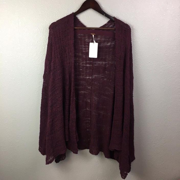 Free People Womens Medium Purple Kimono Cardigan Sweater In My Element Knit Bell