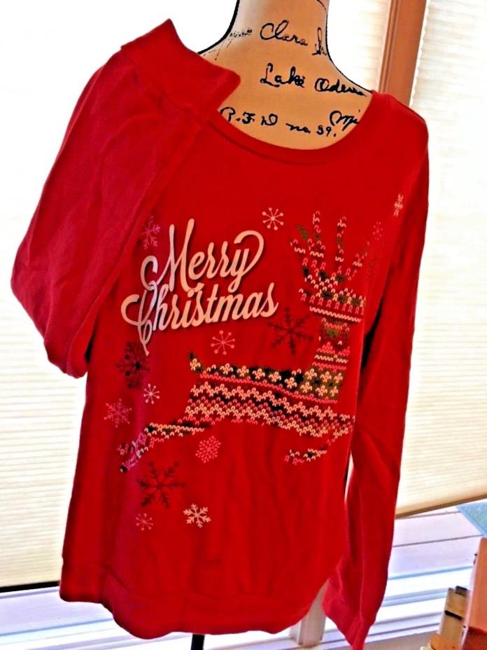 Women’s Holiday Time 2X 18-20W Christmas Red Light Sweatshirt Snowflake  027-26