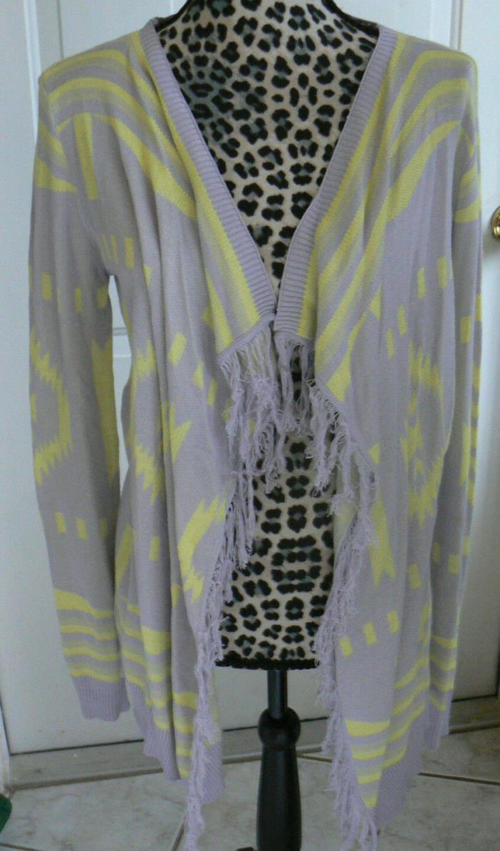 NWT Rock&Roll Cowgirl Womens S Spring Cardigan,sweater wrap,gray/yellow fringe