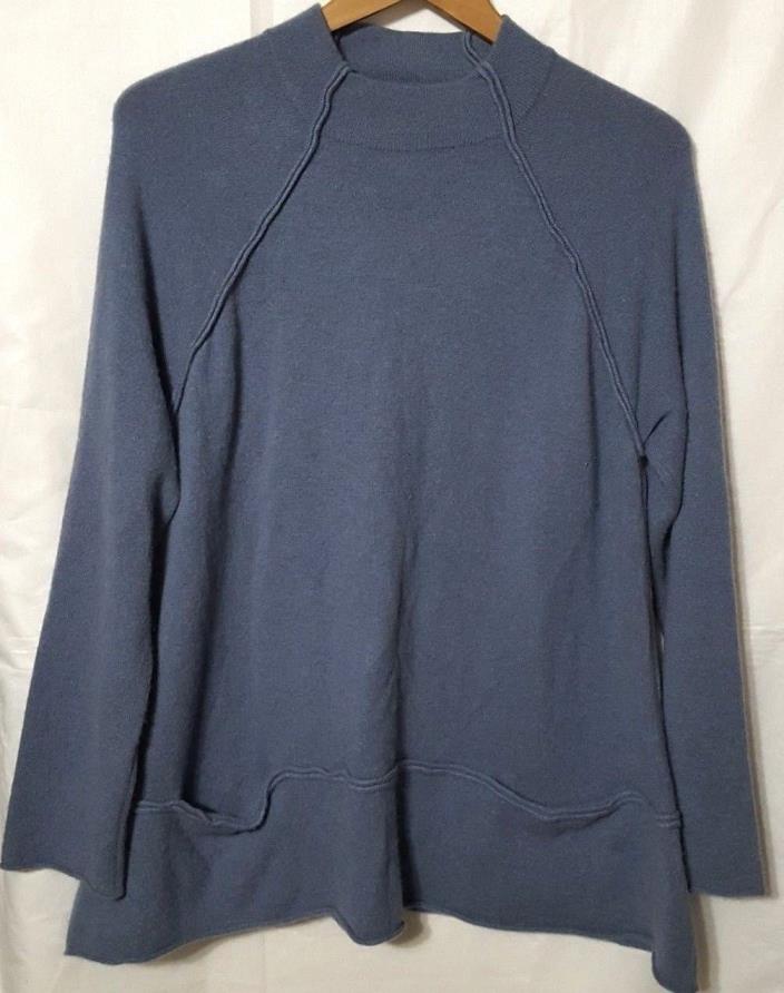 J.JILL 100% Cashmere Size L Tunic Length Sweater Pockets Blue gray Washable EUC
