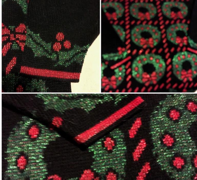Women’s Holiday Time Medium Ugly Christmas Bows Sweater Glitter Wreaths   032-30