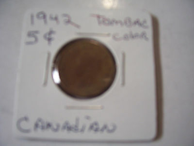 CANADAIN FIVE CENT NICKEL 1942 TOMBAC BEAVER REVERSE COIN copper tone