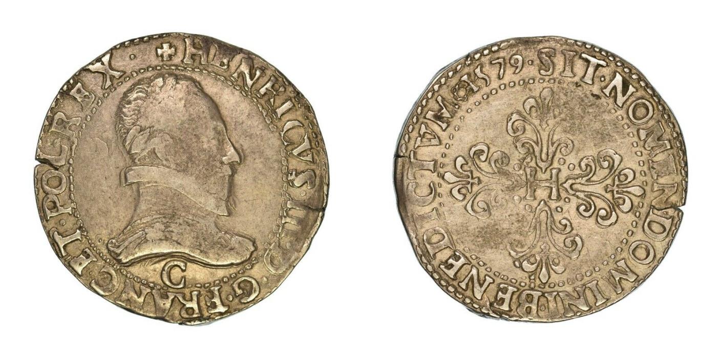 1 Silver Franc Ecu France 1579 C Henry III 