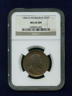 BRITISH HONDURAS  1904  1 CENT COIN, CHOICE UNCIRCULATED, CERTIFIED NGC MS-64-BN