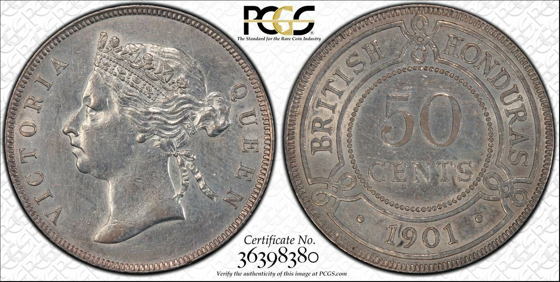 British Honduras 1901 Victoria Fifty Cents 50 Cents. 10,000 Mintage. PCGS Graded